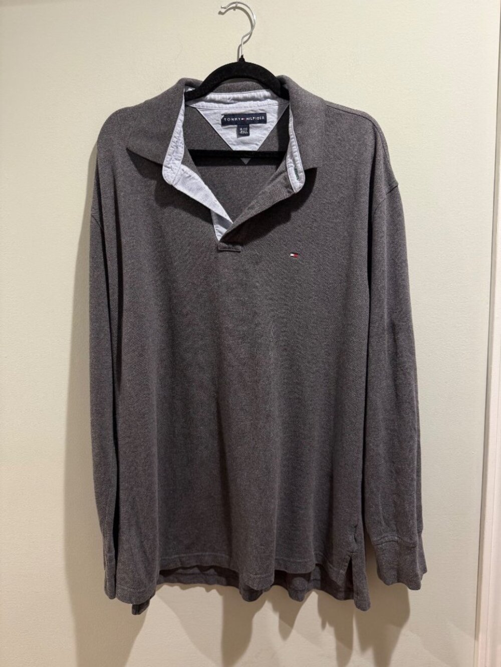 Vintage Tommy Hilfiger Long Sleeve Polo Shirt XL Charcoal Grey Y2K 2006